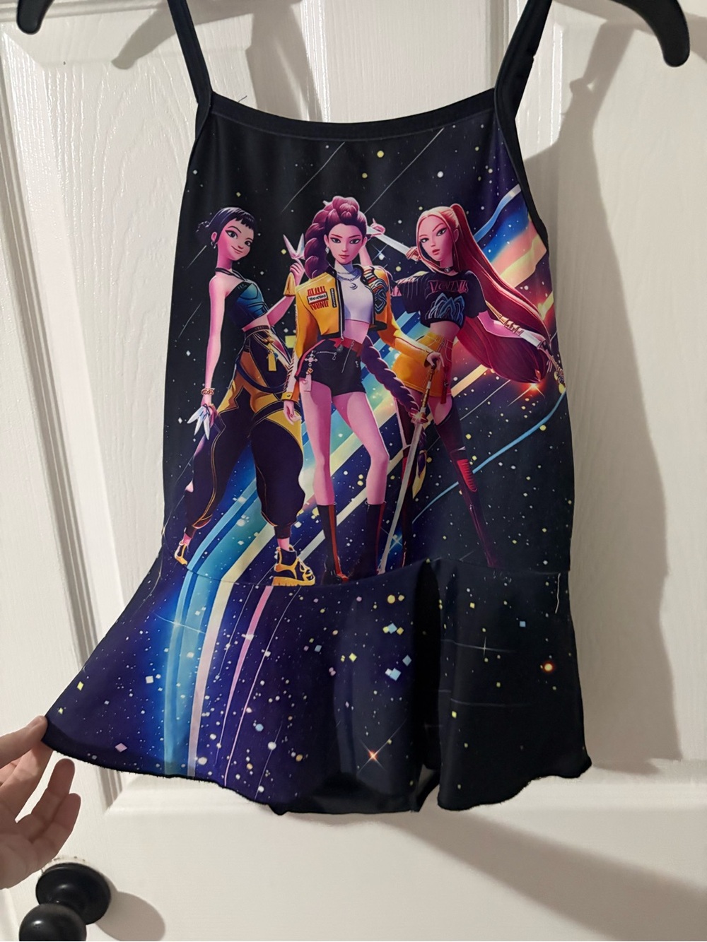 Girls' Black Rainbow KPOP DEMON HUNTERS Graphic Skirted Swim Dress 10-12 yrs